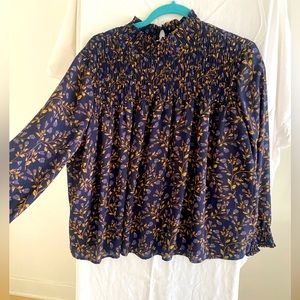 Finns Grace navy chiffon blouse. Size M